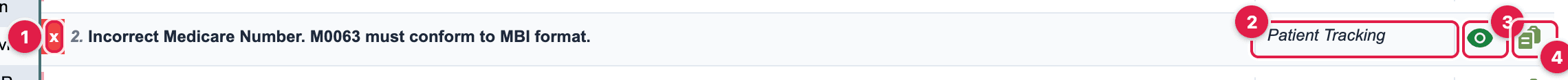 One result row with the x, the page name, the eye, and the clipboard numbered