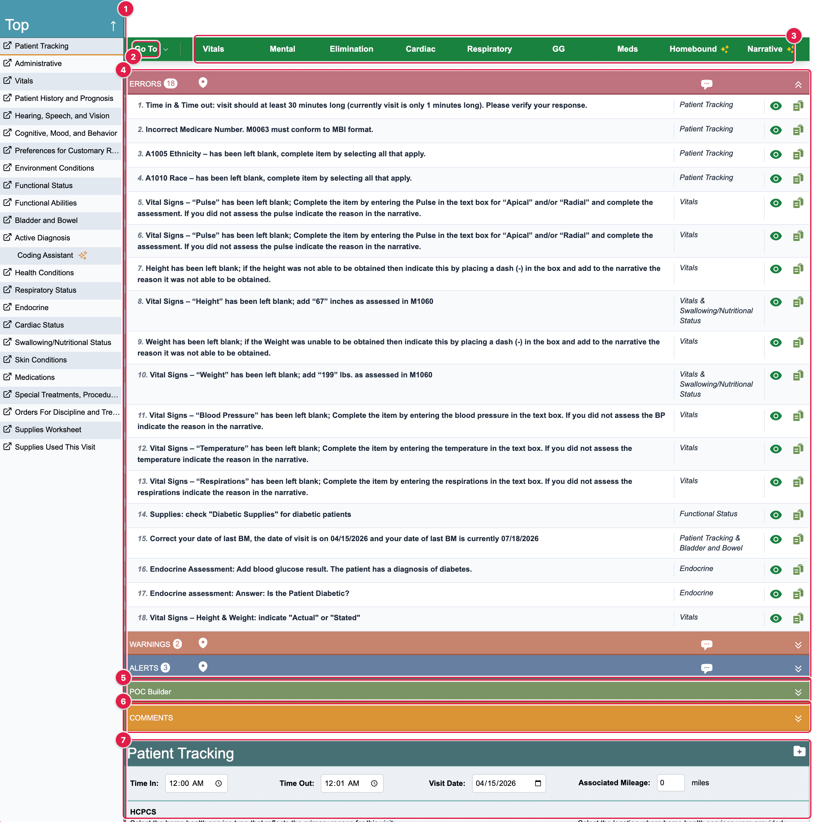 The QA+ Review page with its seven parts numbered